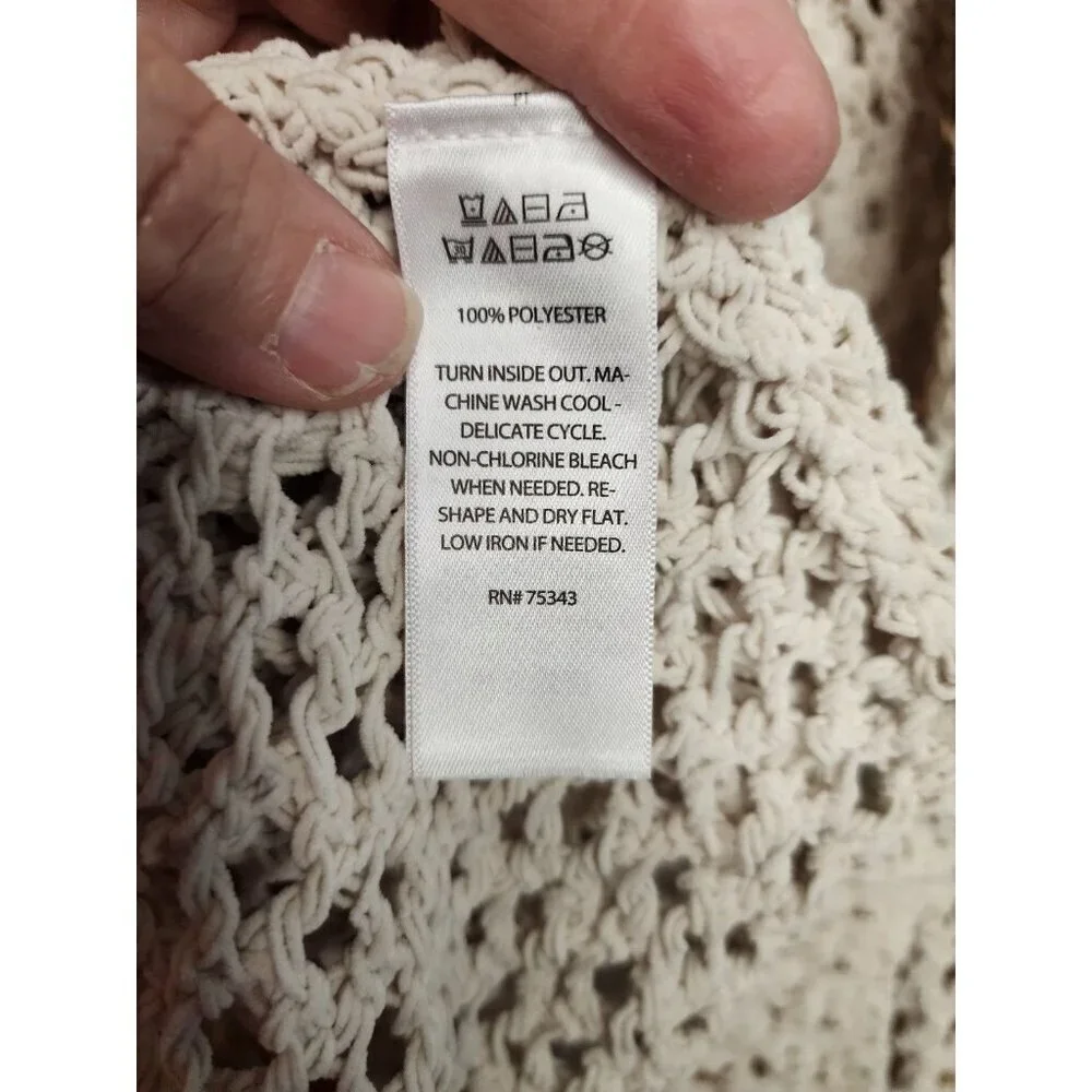Artelier Nicole Miller Tan Size XL Open Knit Open-Front Hooded Cardigan - Picture 6 of 8
